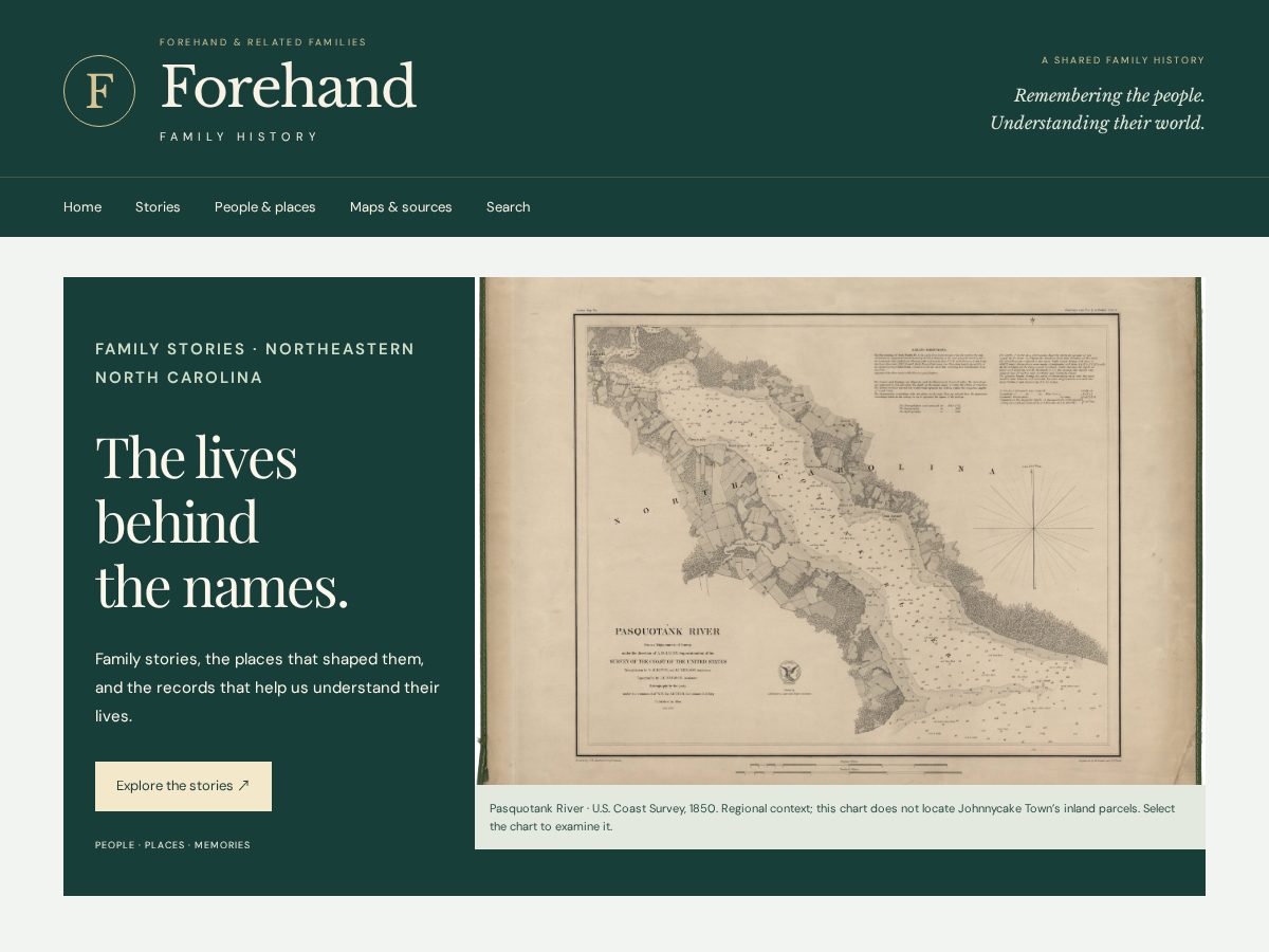 Landing-page snapshot of forehandfamilyhistory.com