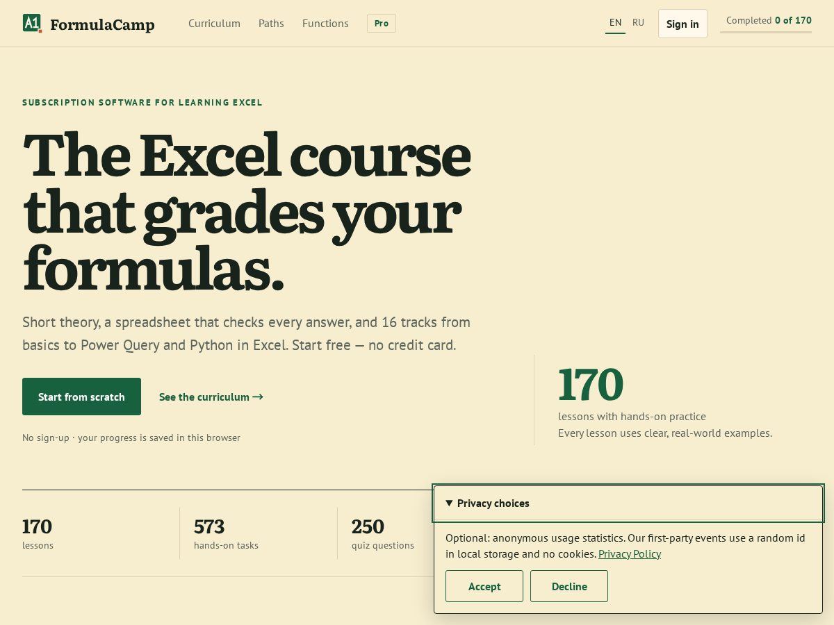 Landing-page snapshot of formulacamp.com
