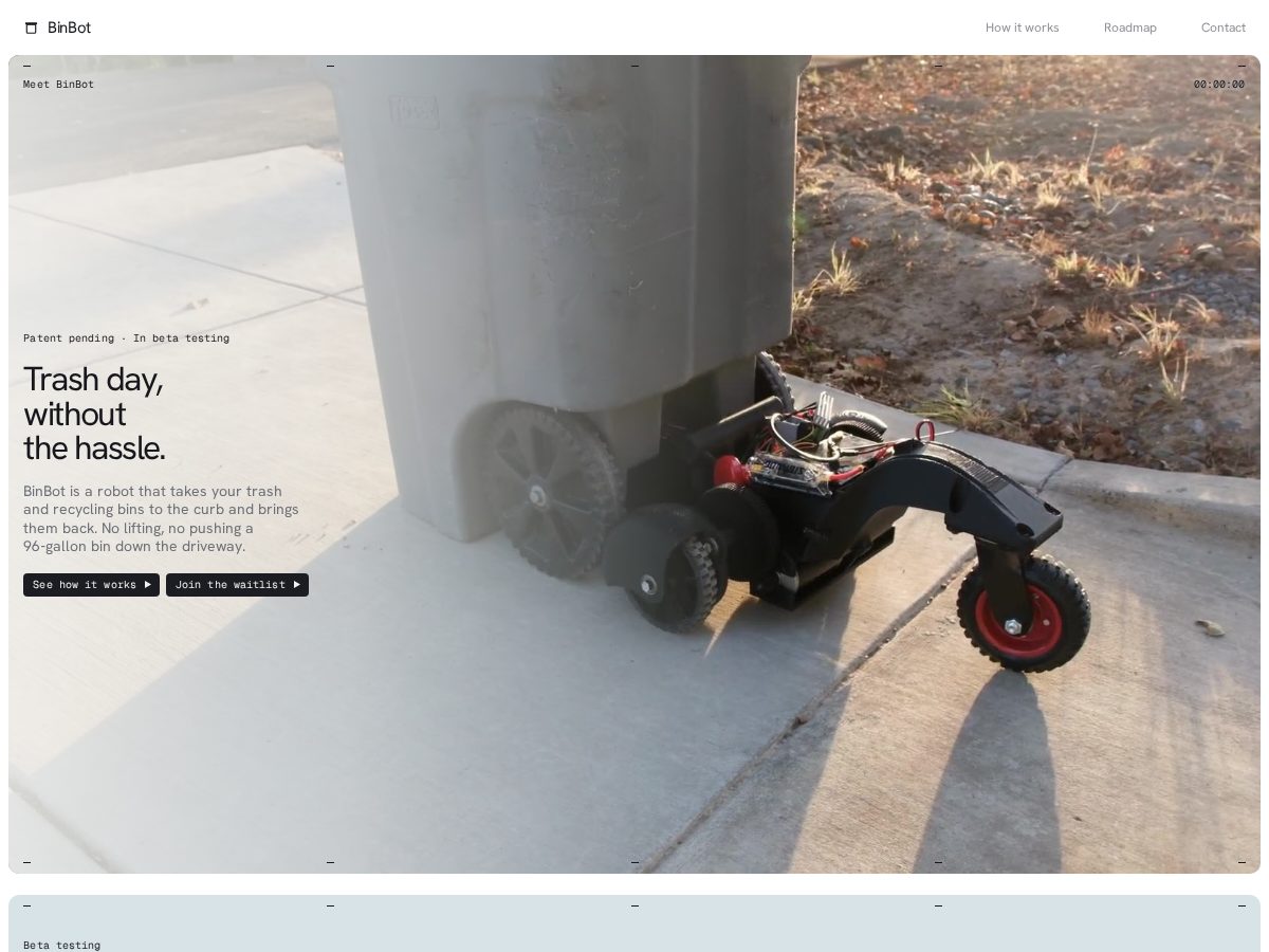 Landing-page snapshot of getbinbot.com