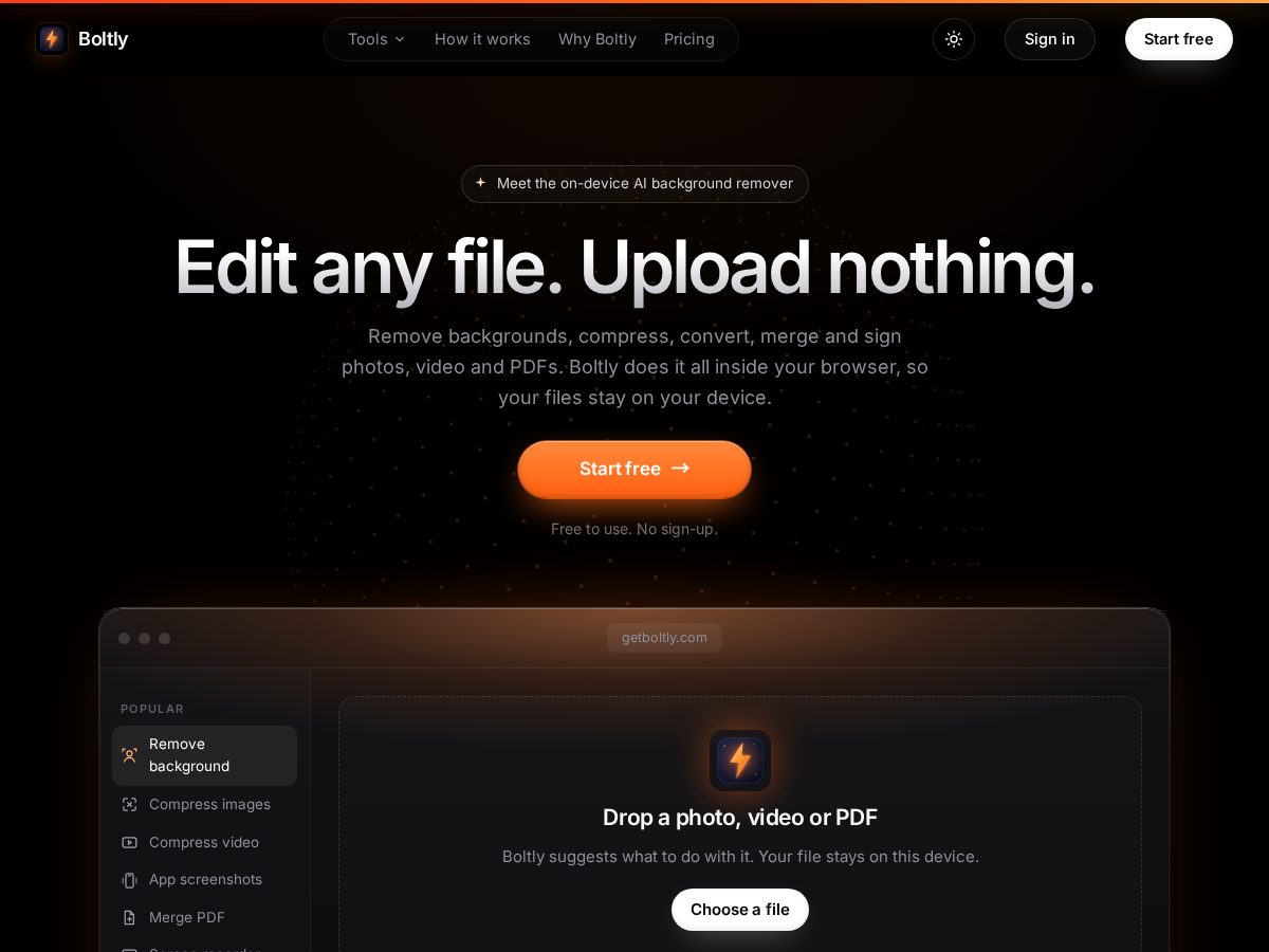 Landing-page snapshot of getboltly.com