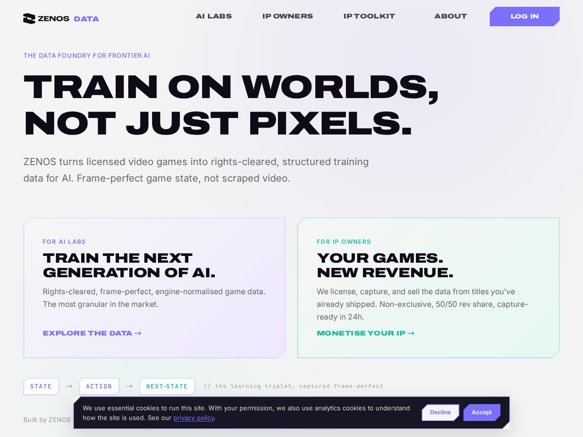 Landing-page snapshot of getzenosdata.com