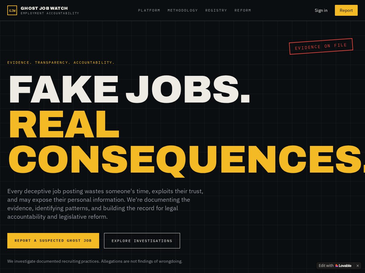 Landing-page snapshot of ghostjobwatch.org