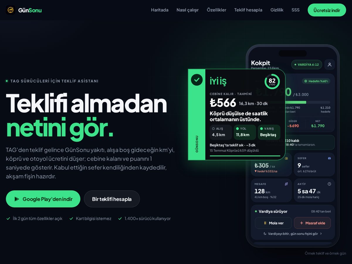 Landing-page snapshot of gunsonusurucu.app