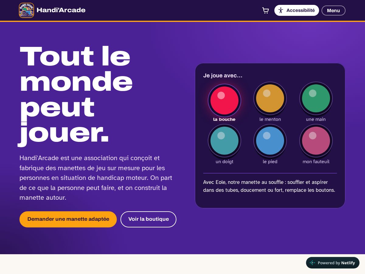 Landing-page snapshot of handiarcade.com