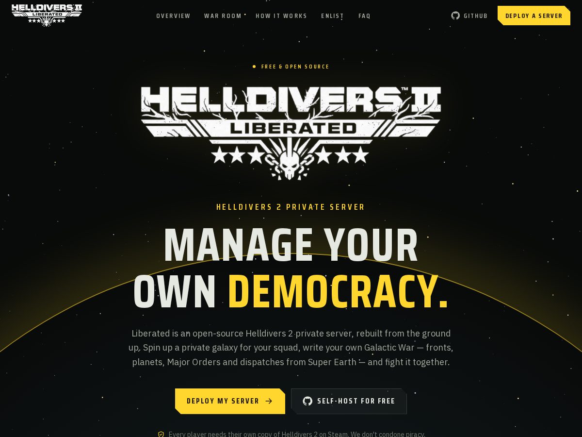 Landing-page snapshot of hd2privateserver.com