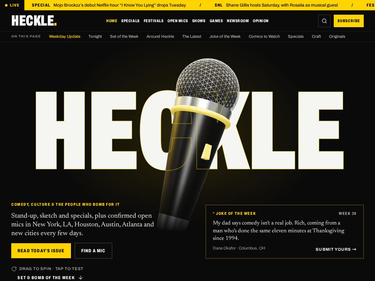 Landing-page snapshot of hecklemag.com