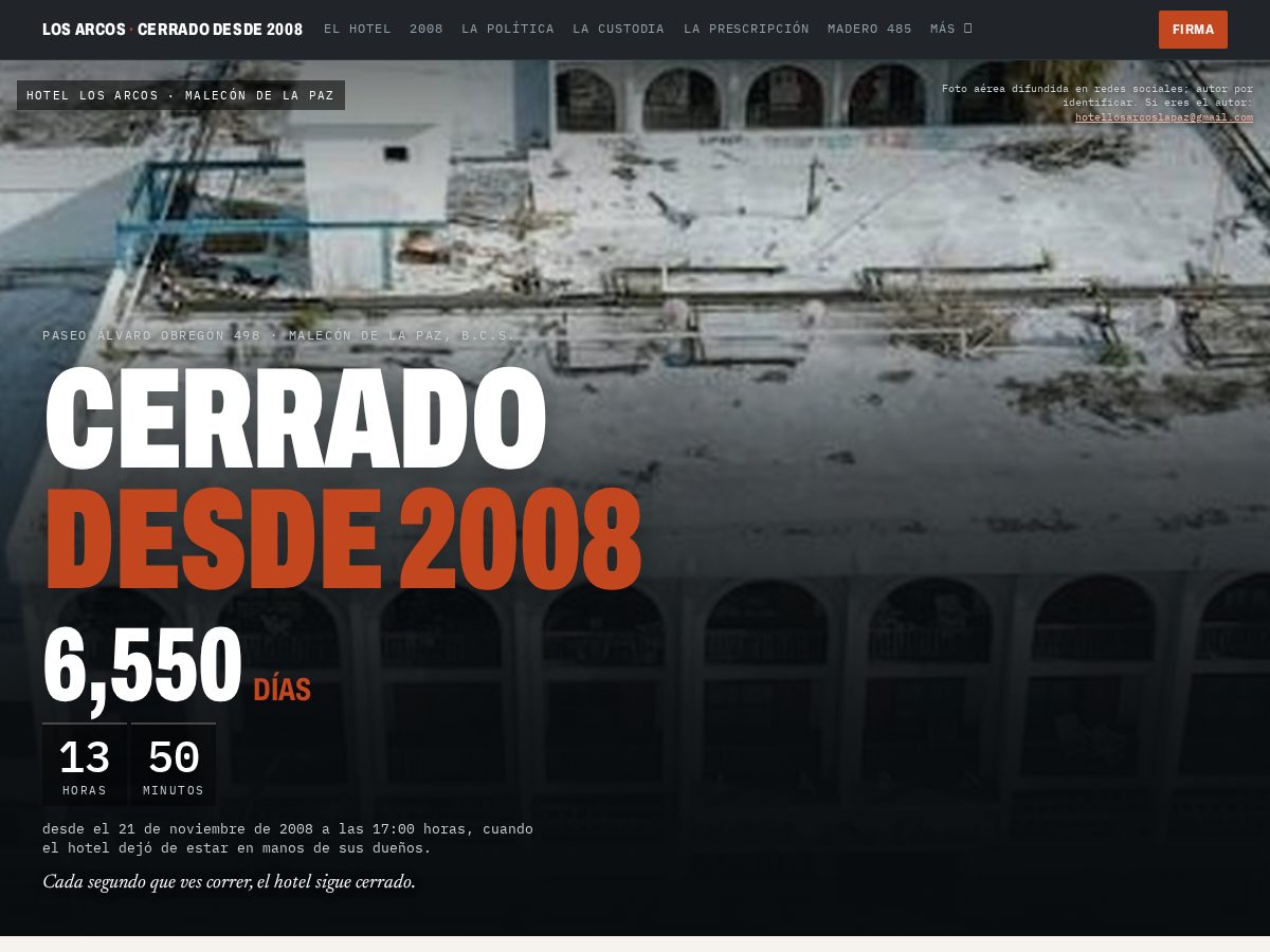 Landing-page snapshot of hotellosarcoslapaz.com