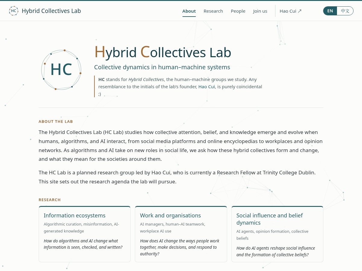 Landing-page snapshot of hybridcollectives.org