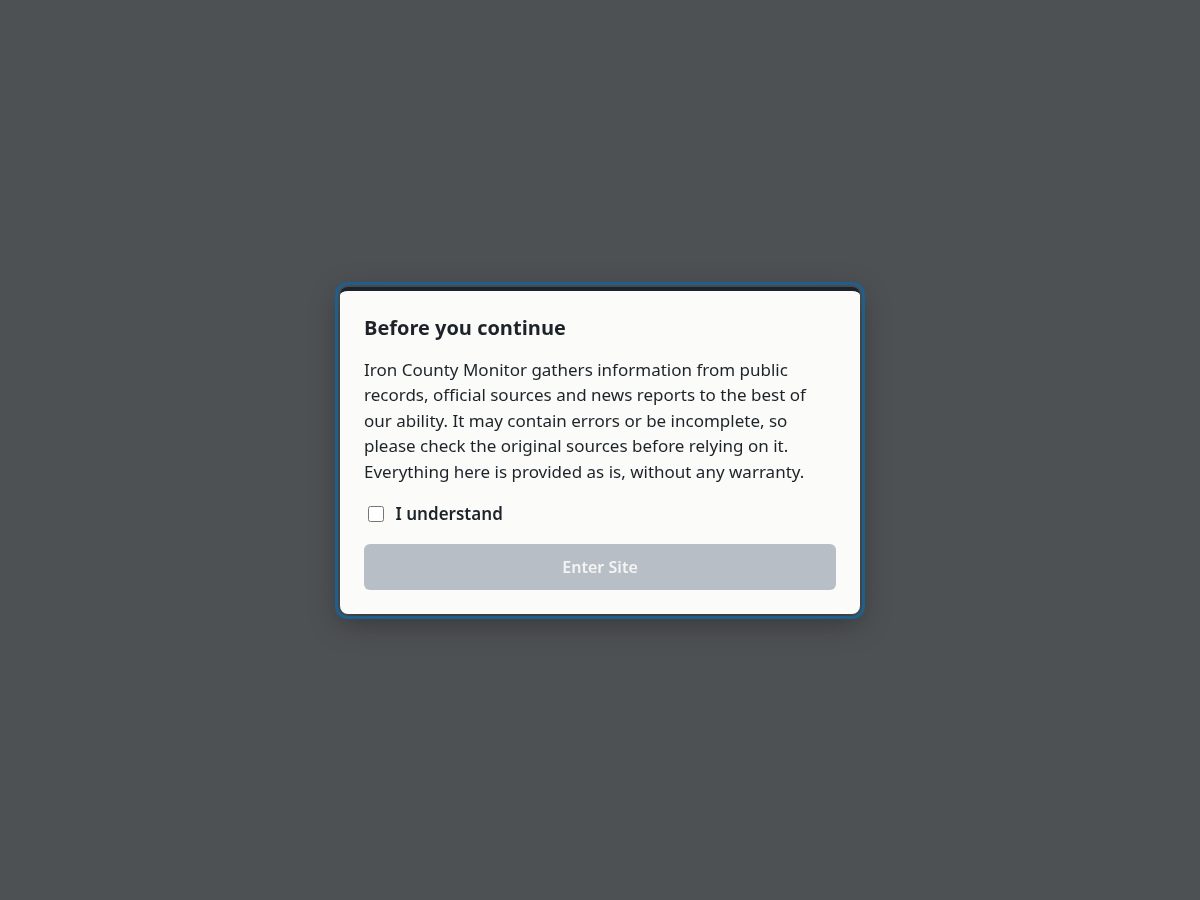 Landing-page snapshot of ironcountymonitor.com