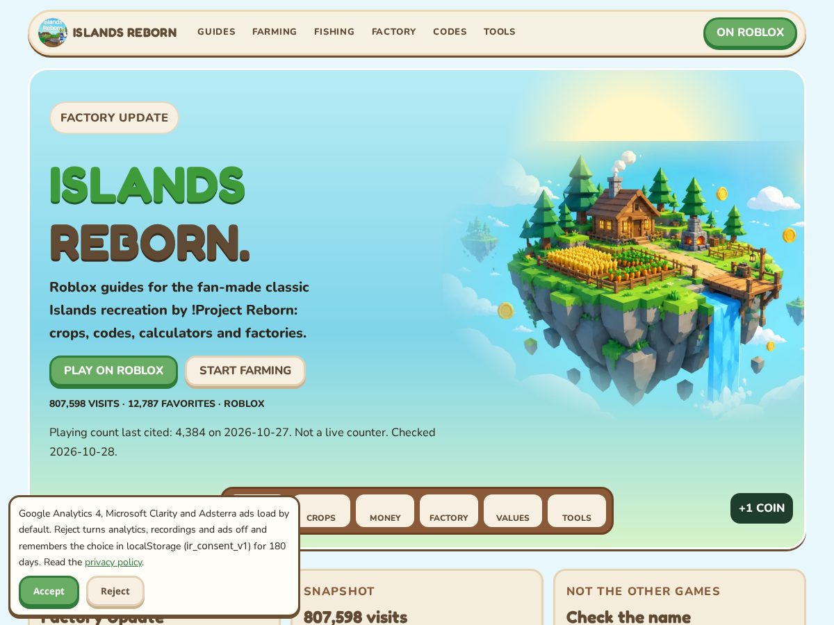 Landing-page snapshot of islandsreborn.com