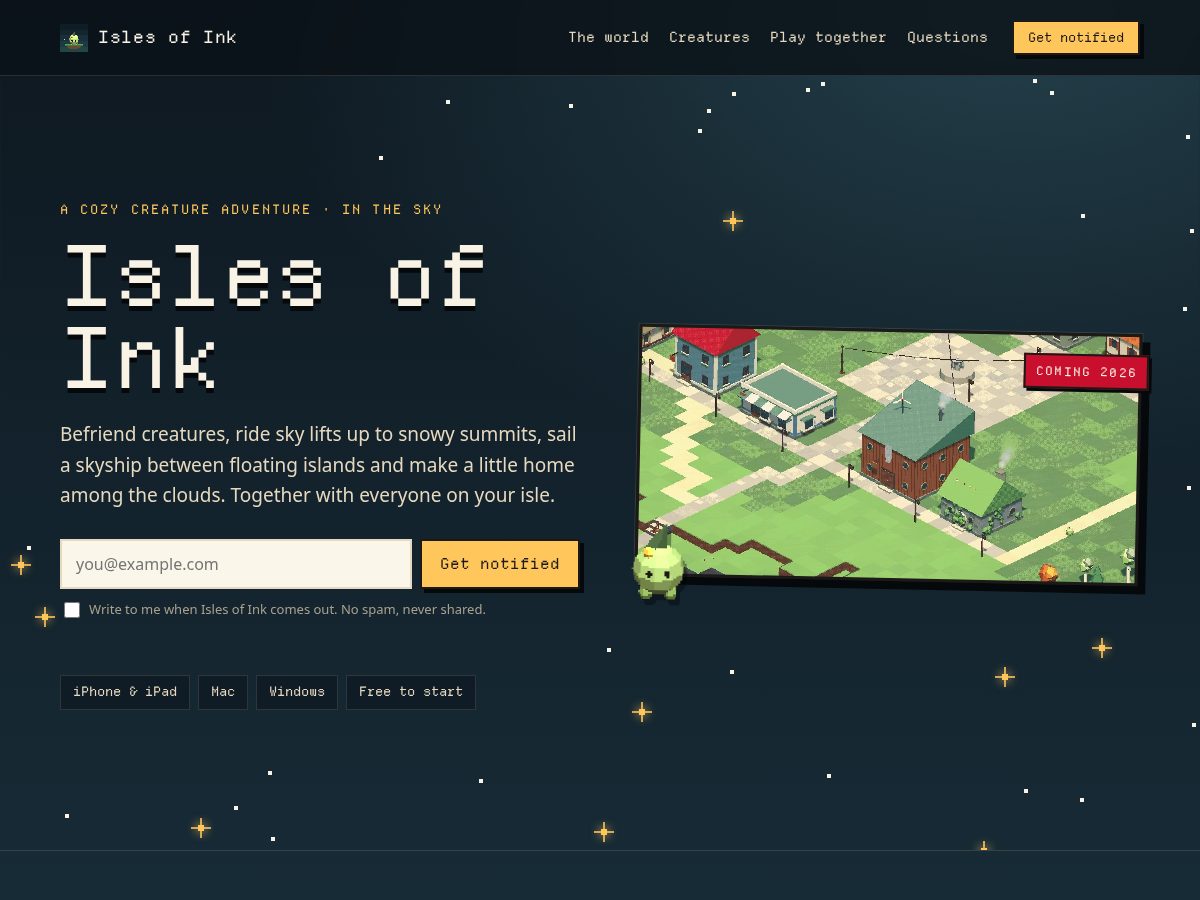 Landing-page snapshot of islesofink.com