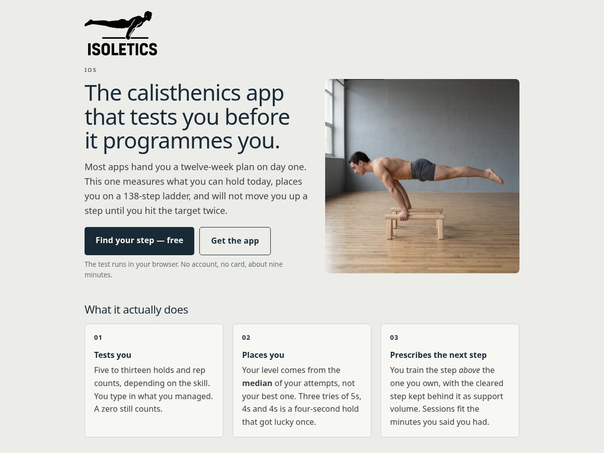 Landing-page snapshot of isoletics.app
