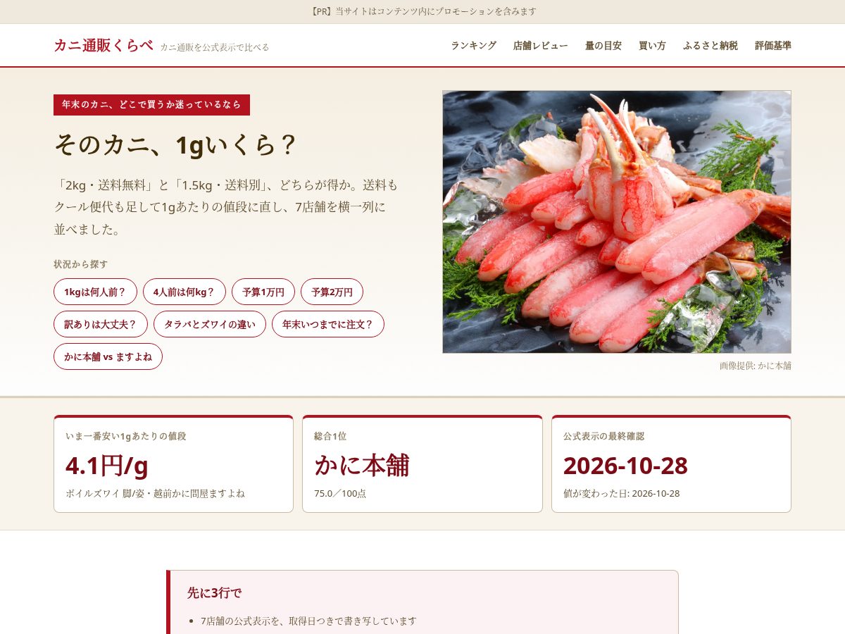 Landing-page snapshot of kani-tsuhan-kurabe.com
