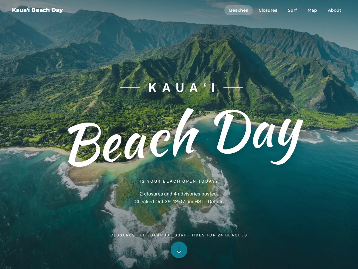 Landing-page snapshot of kauaibeachday.com