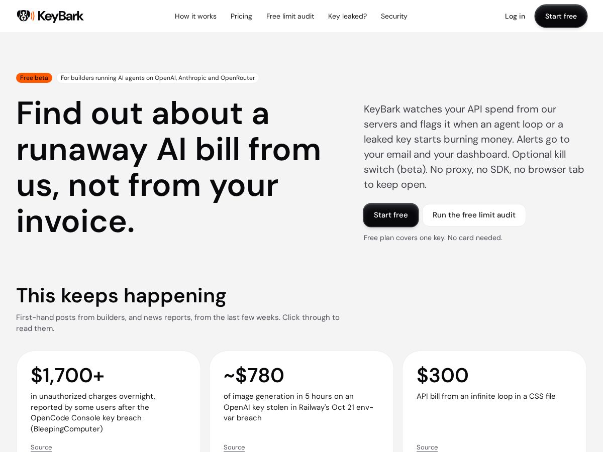 Landing-page snapshot of keybark.com