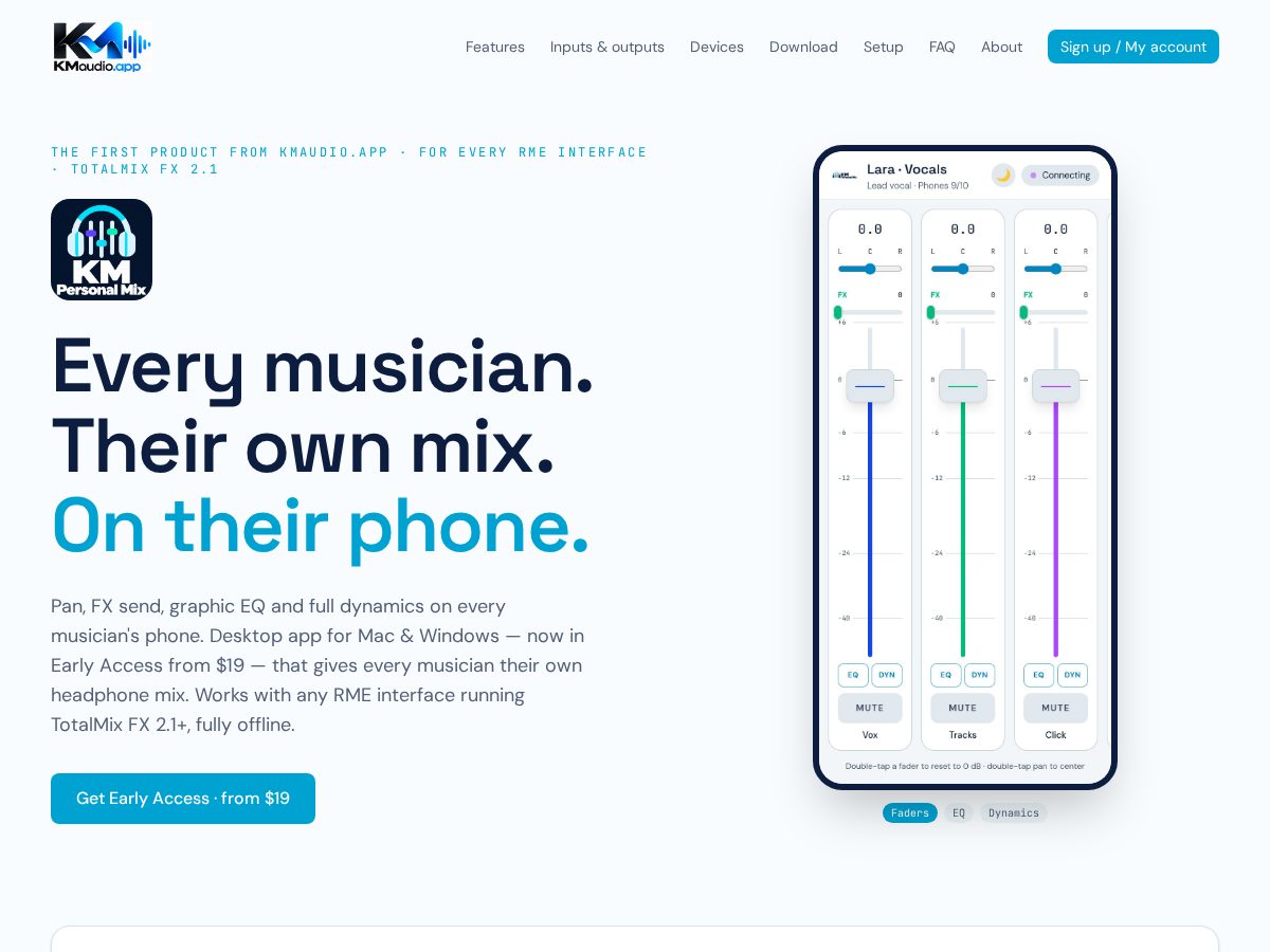 Landing-page snapshot of kmaudio.app