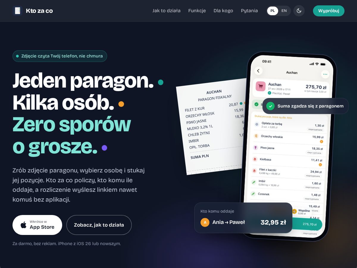 Landing-page snapshot of ktozaco.app