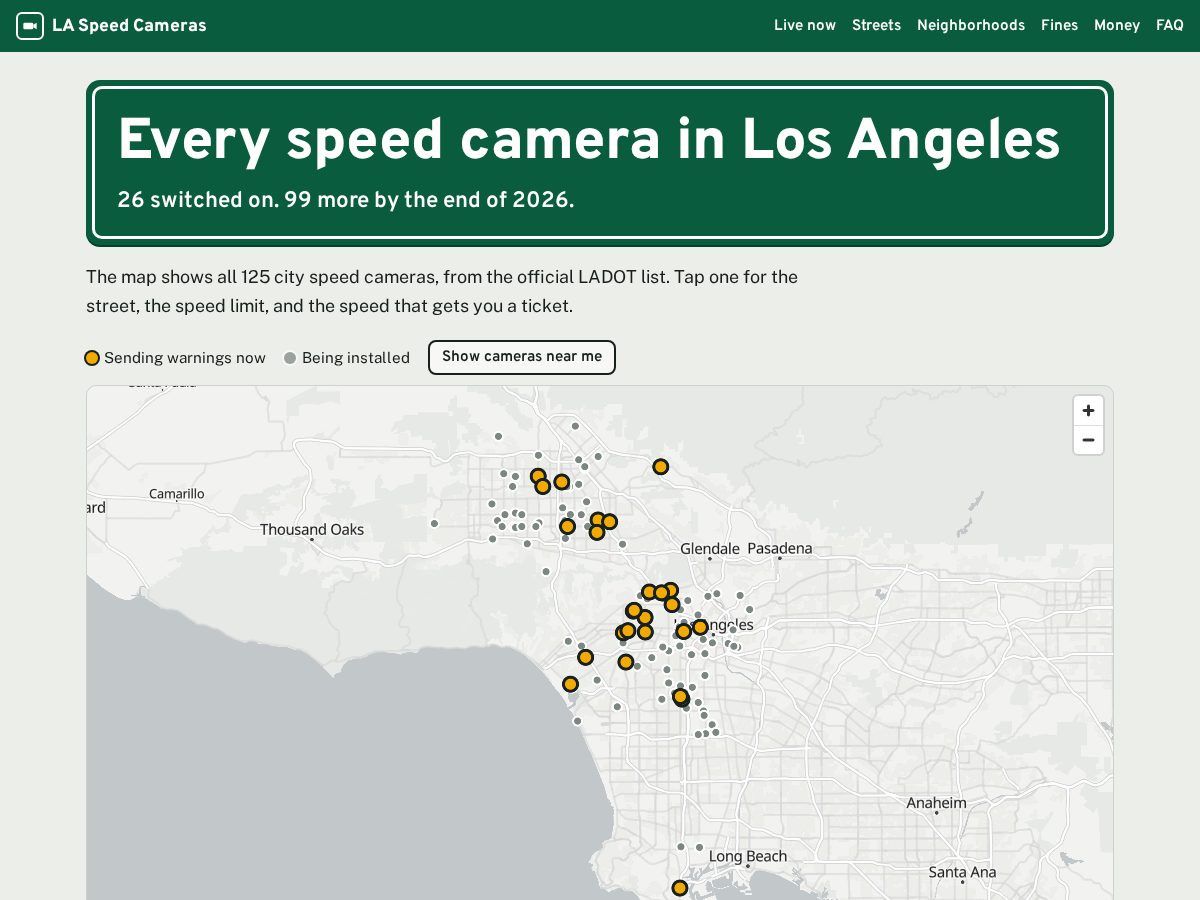 Landing-page snapshot of laspeedcameras.org