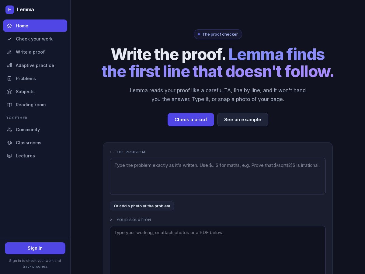 Landing-page snapshot of lemmaproof.com