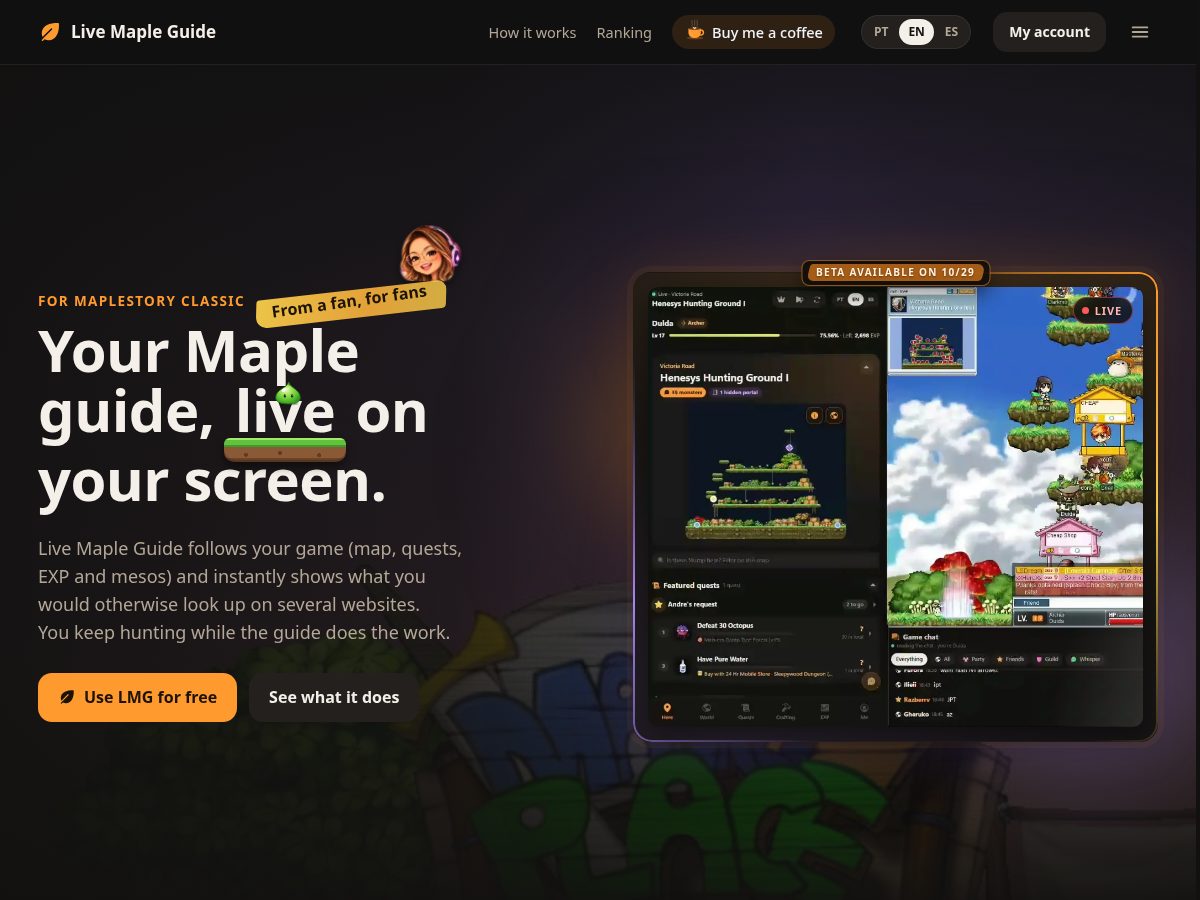 Landing-page snapshot of livemapleguide.com