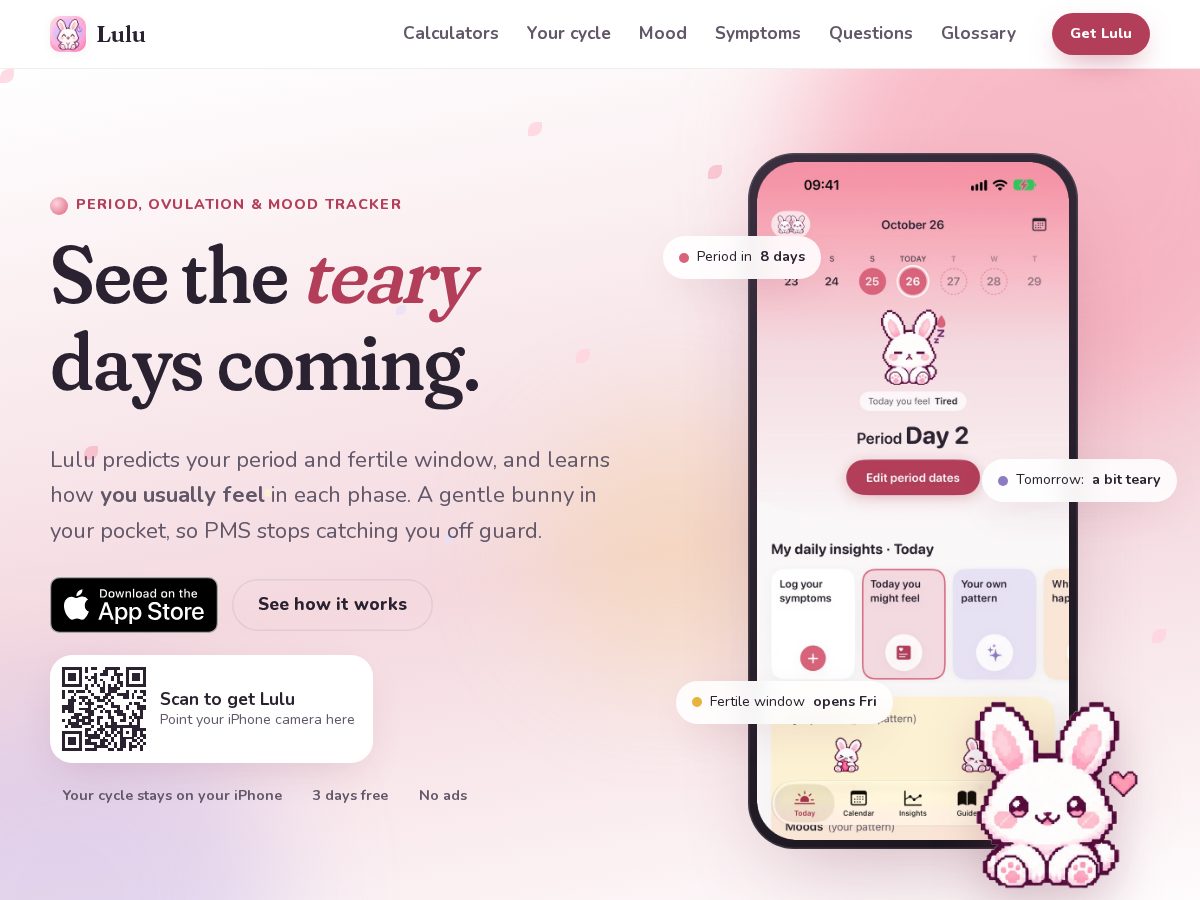 Landing-page snapshot of luluperiodtracker.app