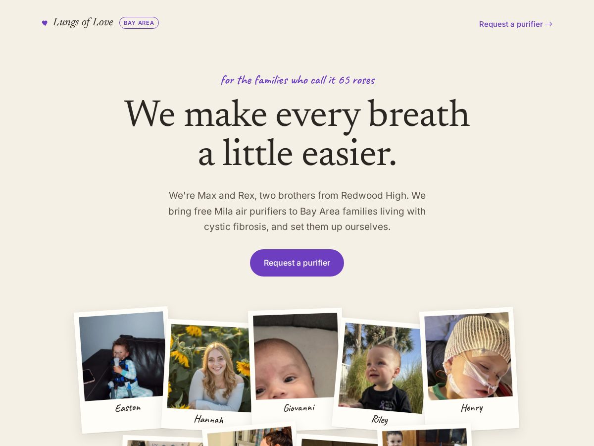 Landing-page snapshot of lungsof.love