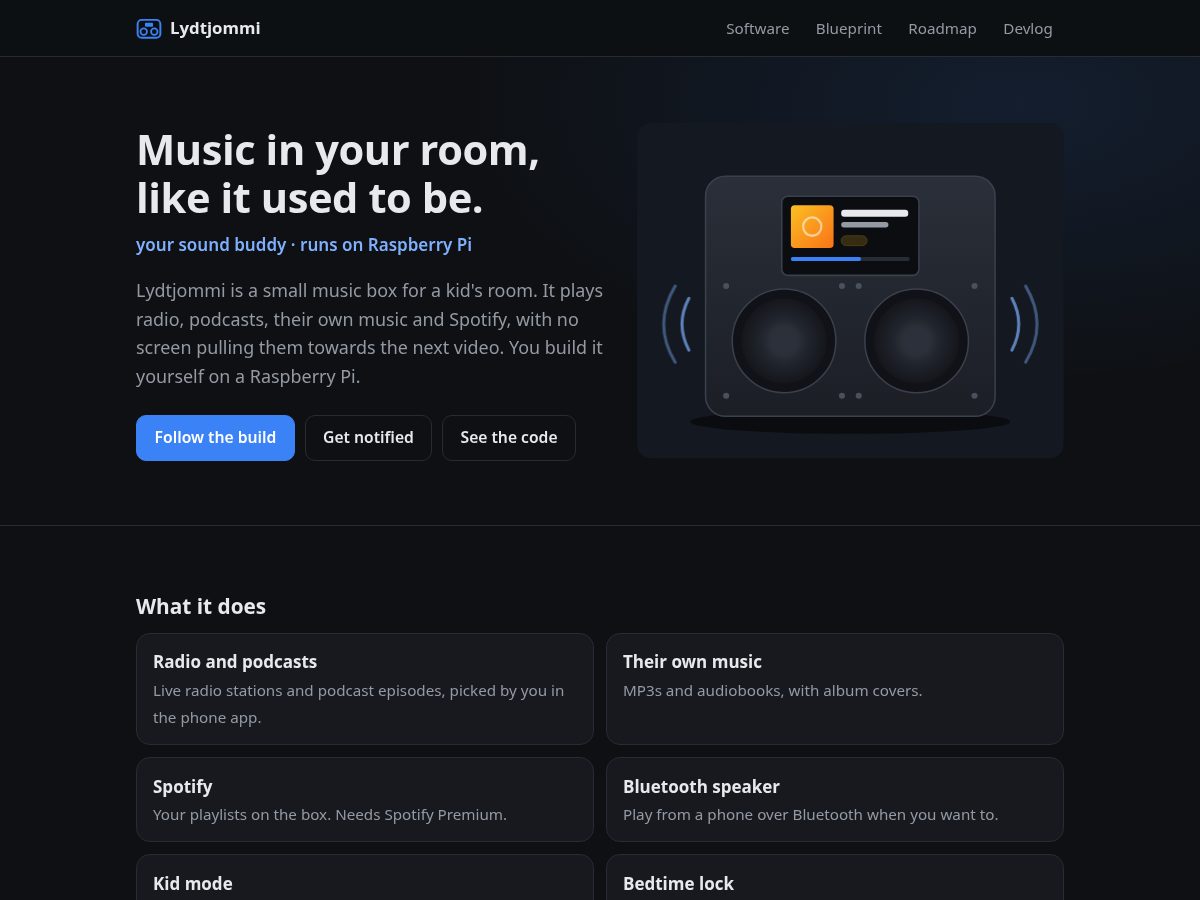 Landing-page snapshot of lydtjommi.online