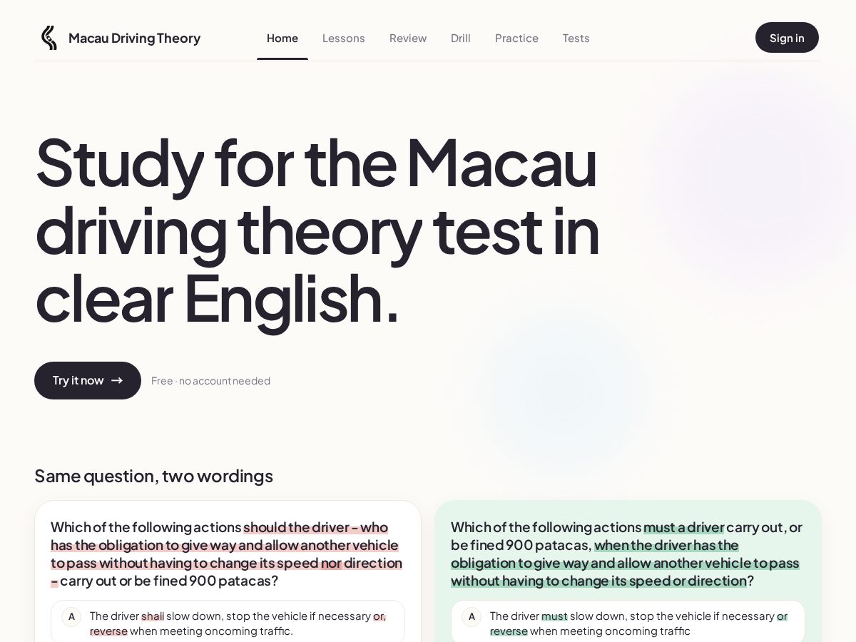 Landing-page snapshot of macaudrivingtheory.com