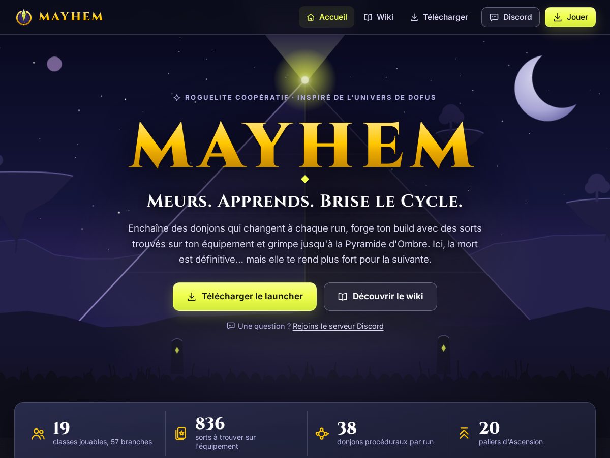 Landing-page snapshot of mayhem-game.com