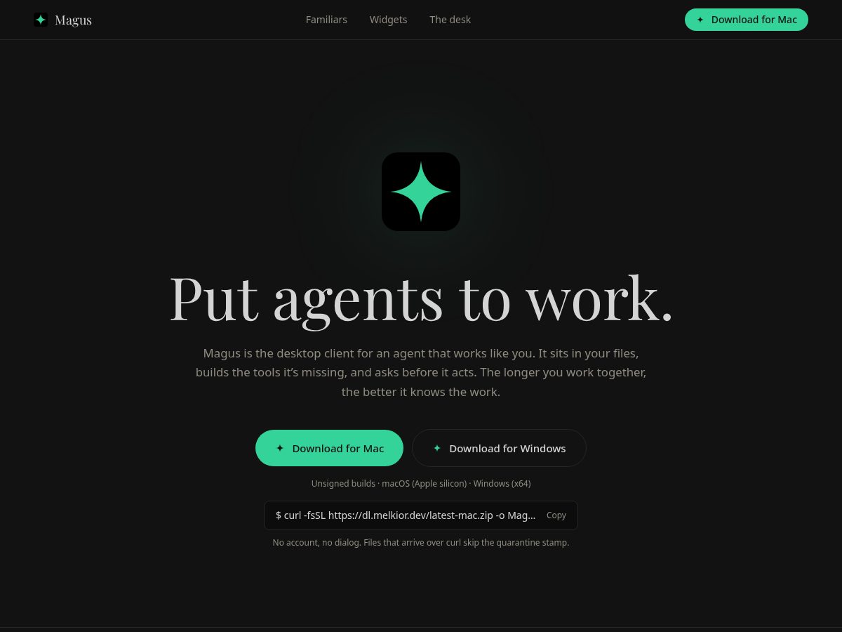 Landing-page snapshot of melkior.dev