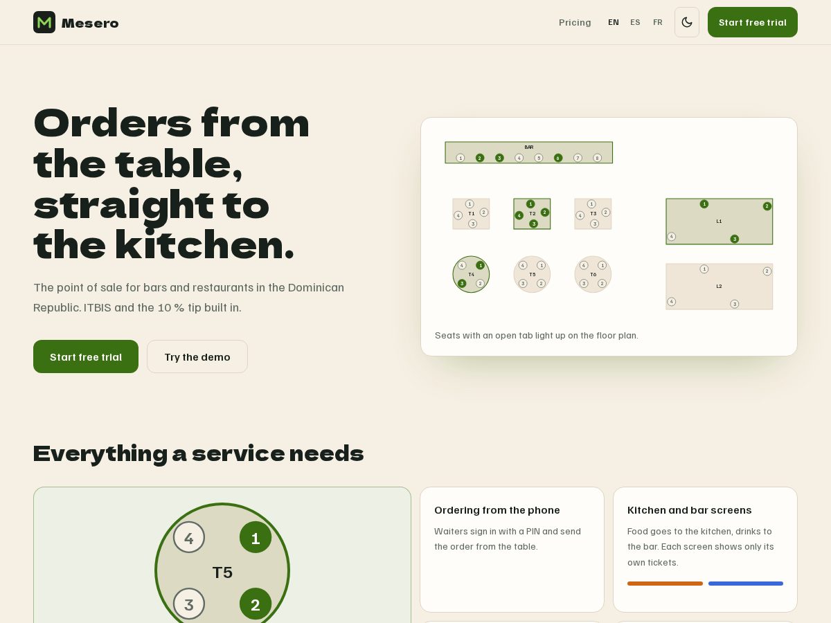 Landing-page snapshot of meseropos.com