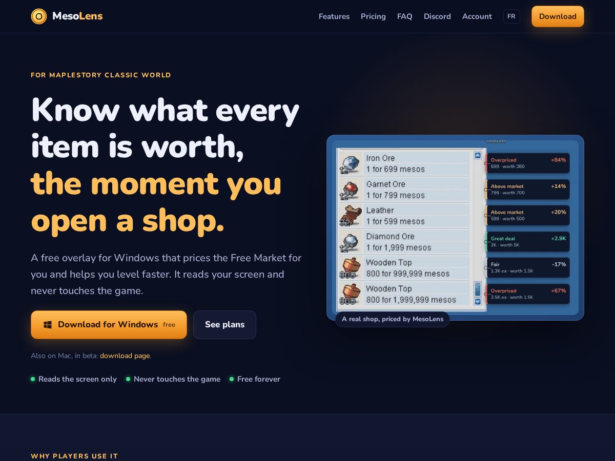Landing-page snapshot of mesolens.app