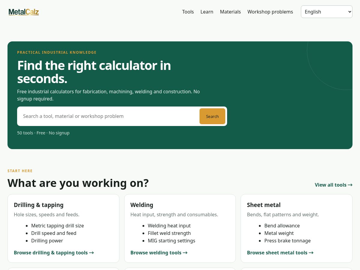 Landing-page snapshot of metalcalz.com