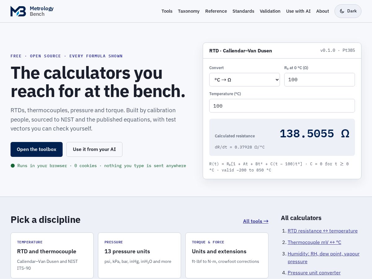 Landing-page snapshot of metrologybench.com