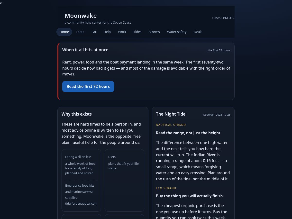 Landing-page snapshot of moonwakecommunity.com