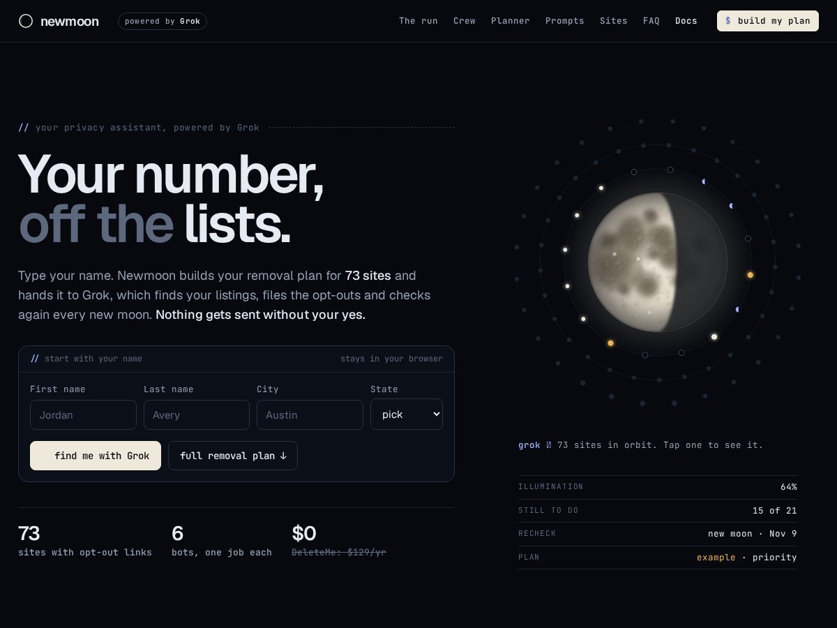 Landing-page snapshot of newmoon.website