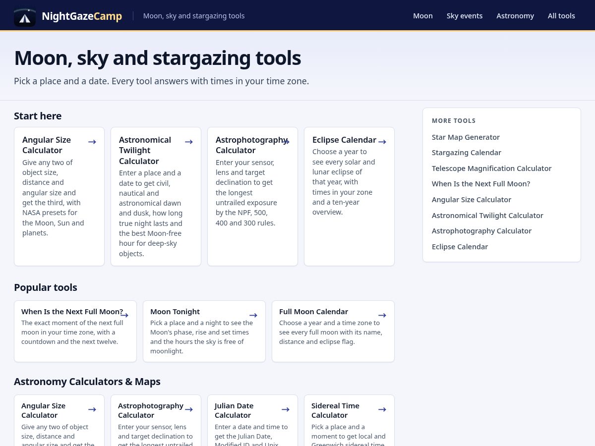 Landing-page snapshot of nightgazecamp.com