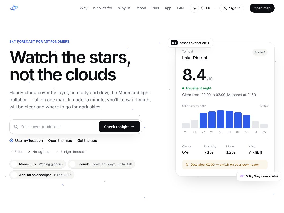 Landing-page snapshot of nightskycast.com