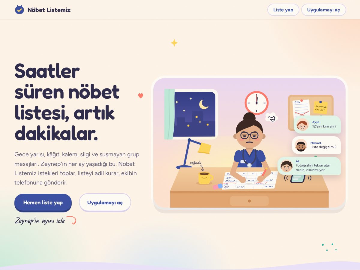 Landing-page snapshot of nobetlistemiz.com