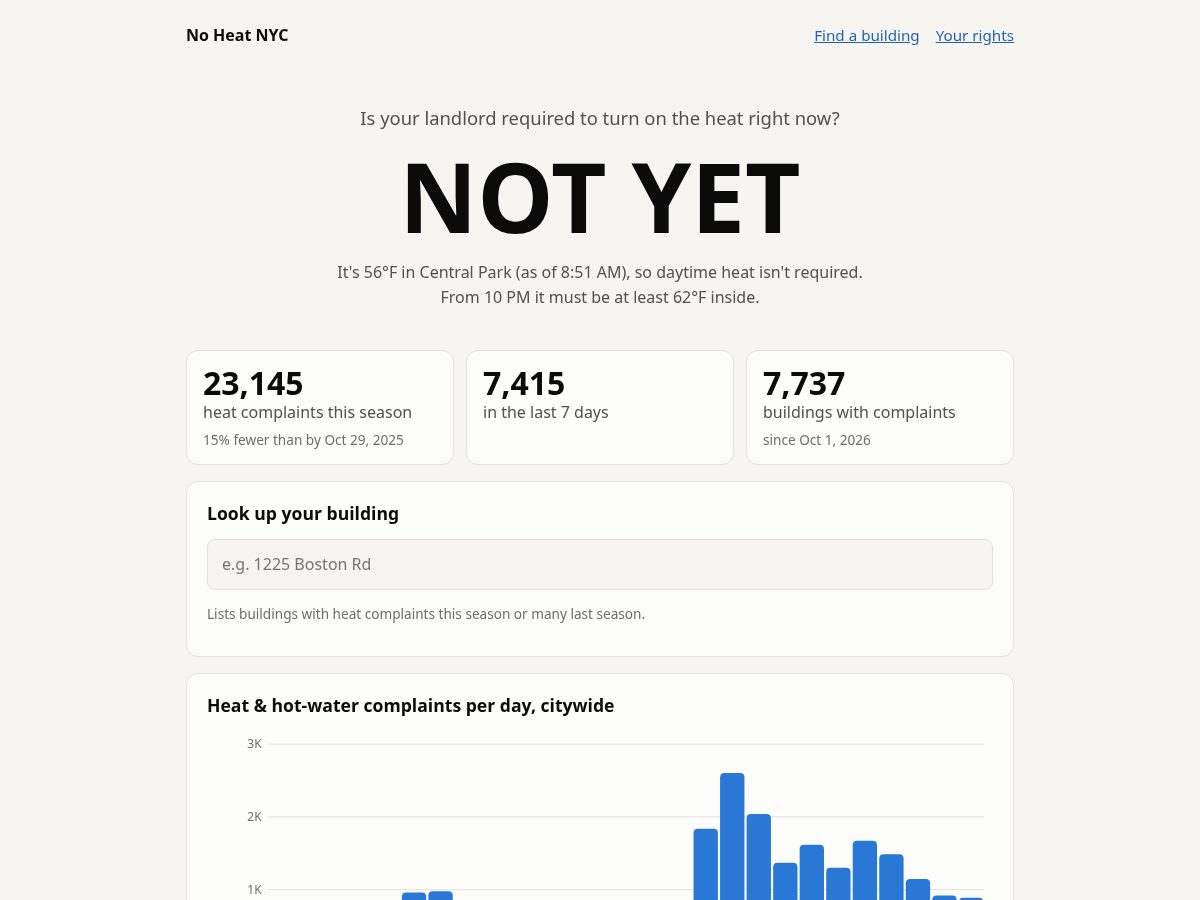 Landing-page snapshot of noheatnyc.com