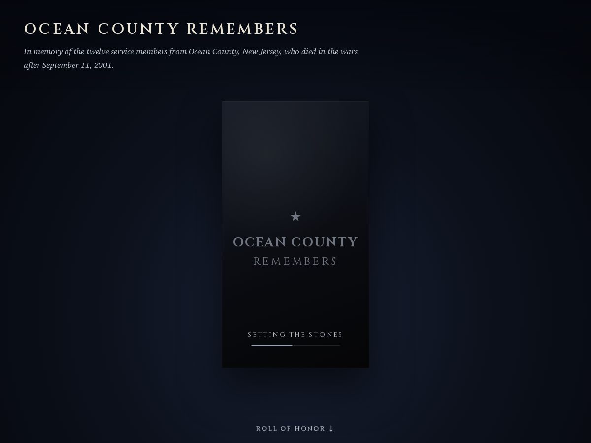 Landing-page snapshot of oceancountyremembers.com