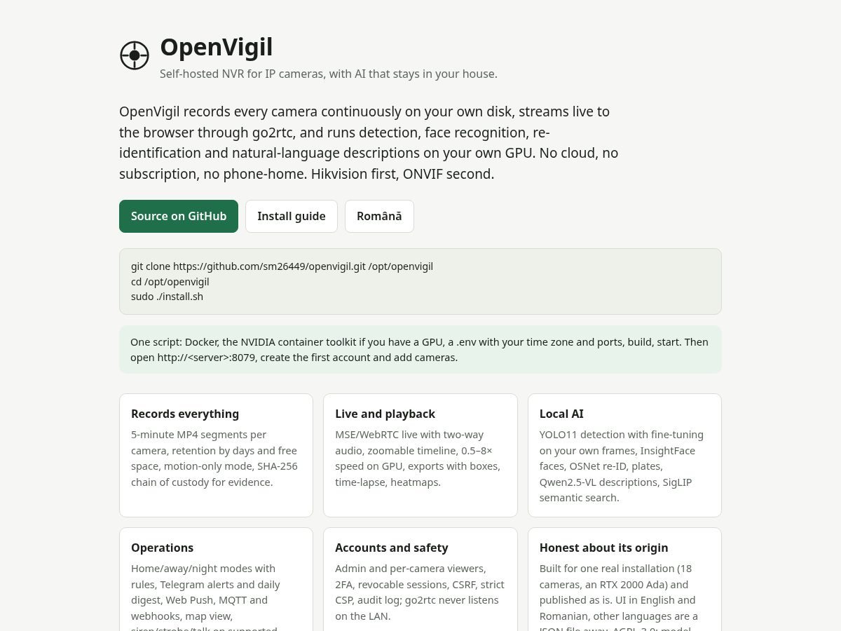 Landing-page snapshot of openvigil.dev