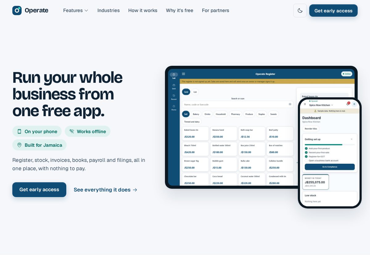 Landing-page snapshot of operateja.com