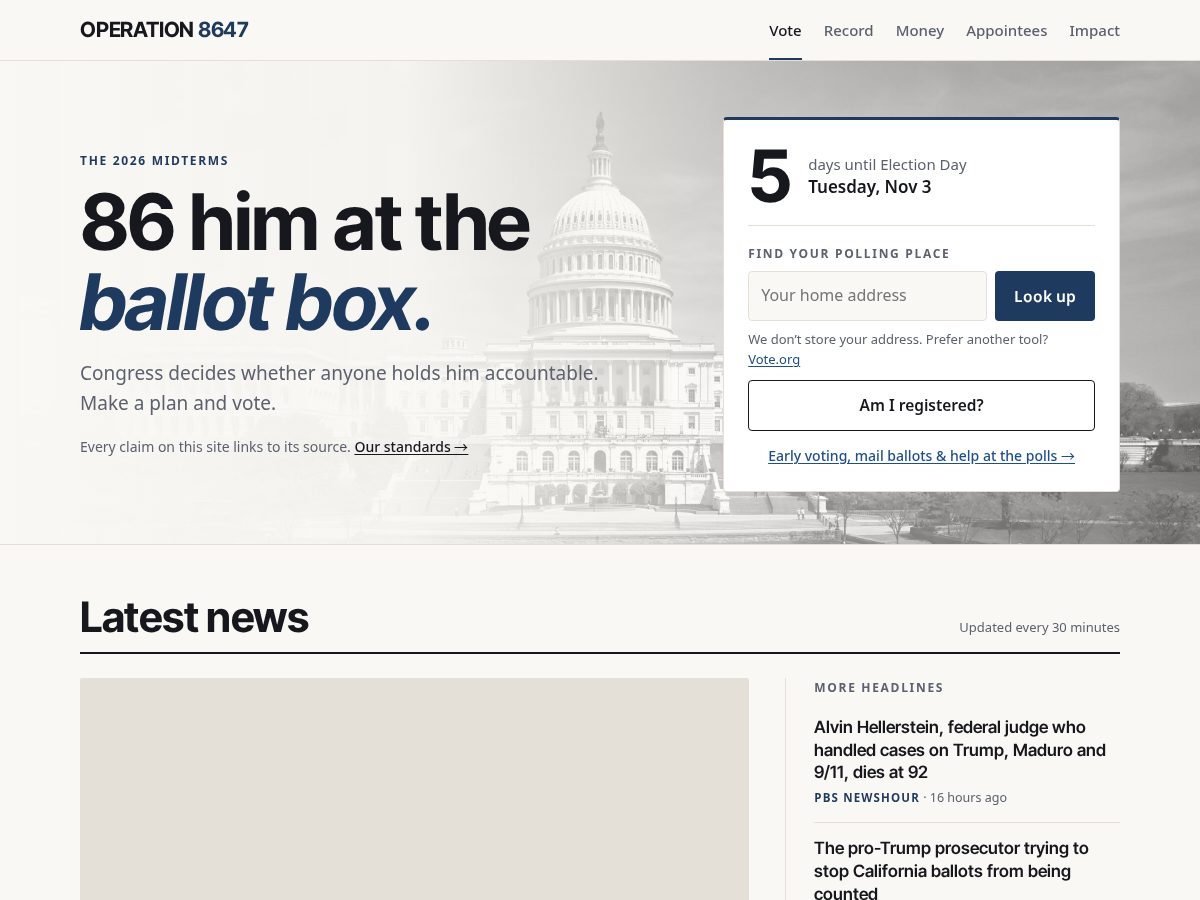 Landing-page snapshot of operation8647.com