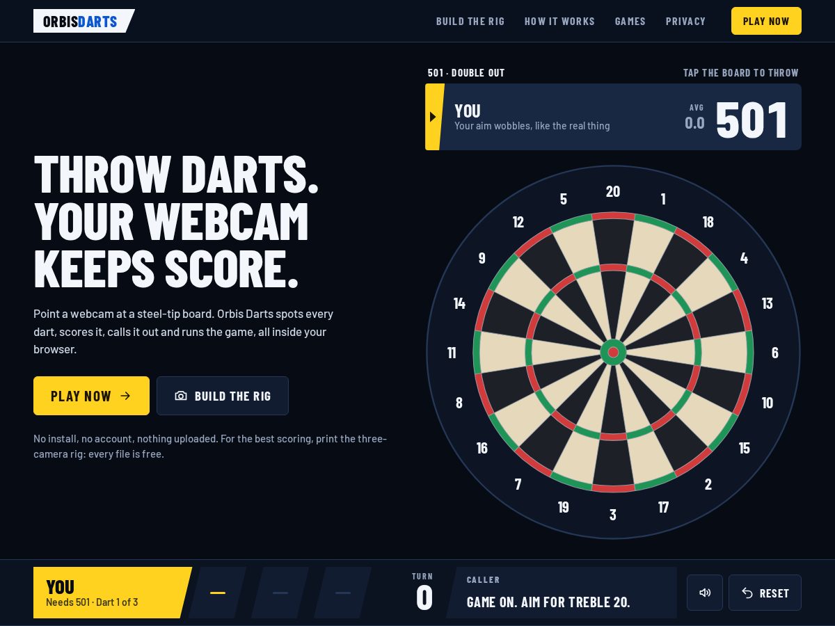 Landing-page snapshot of orbisdarts.com