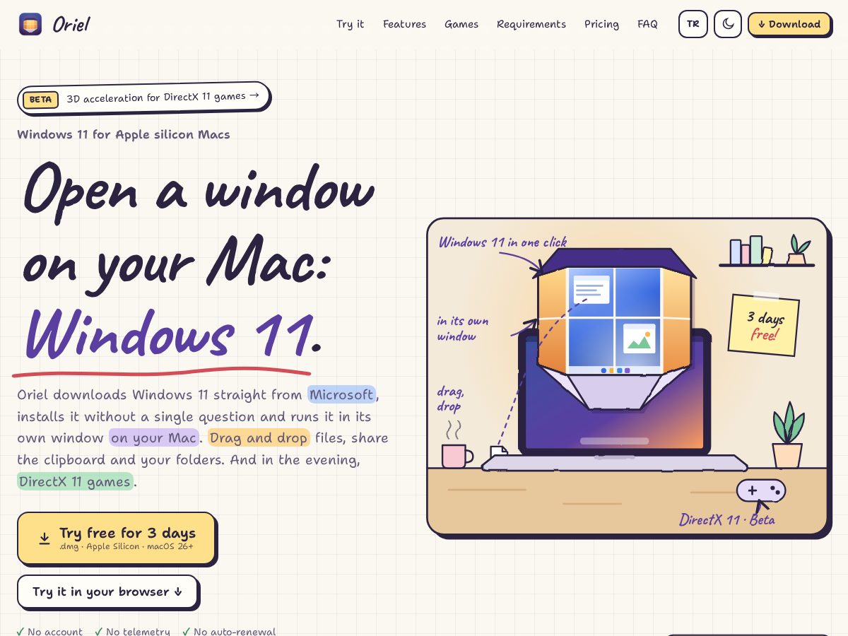 Landing-page snapshot of orielvm.tech