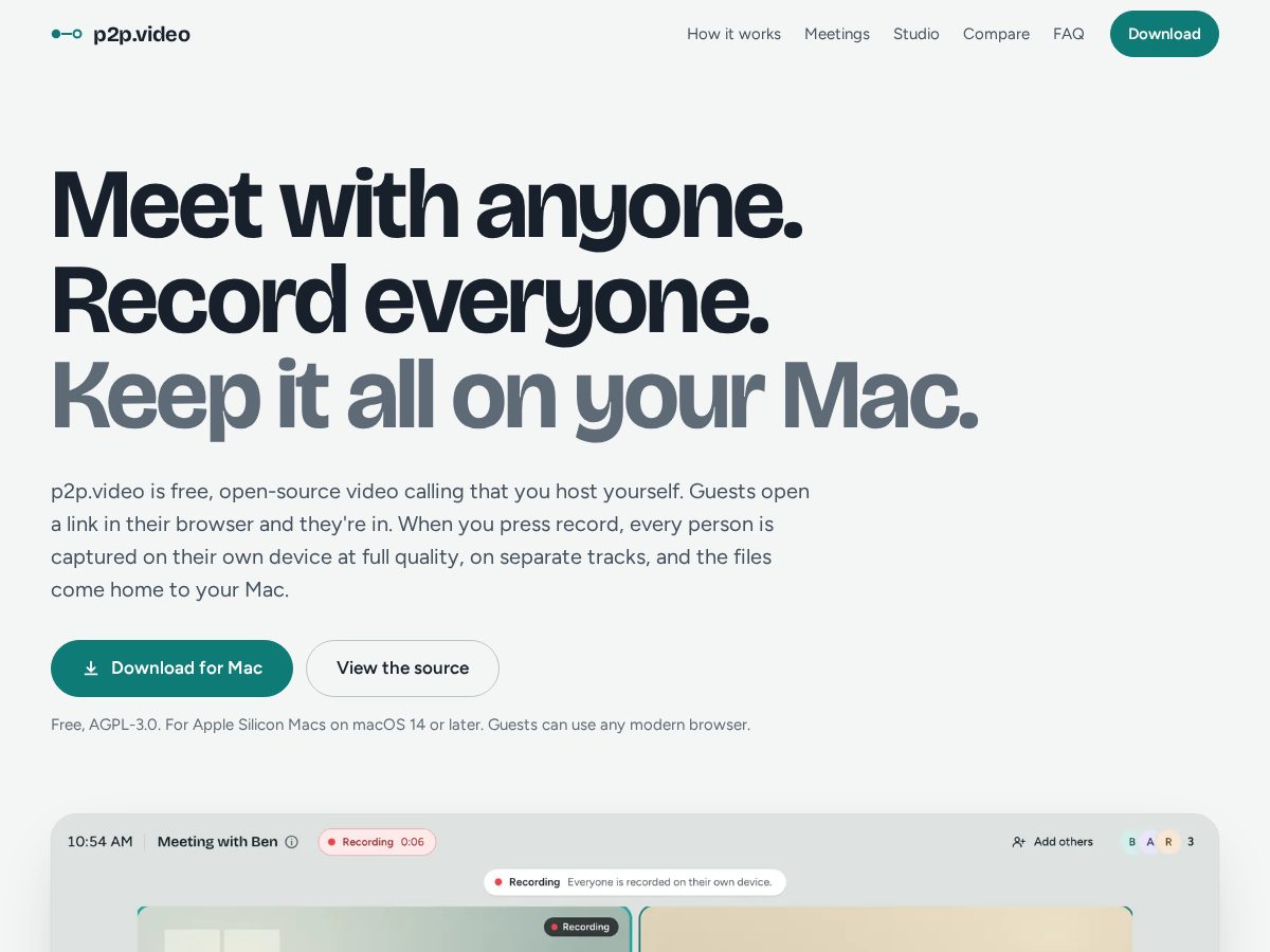 Landing-page snapshot of p2p.video