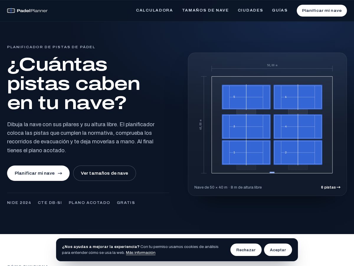 Landing-page snapshot of padelplannerapp.com