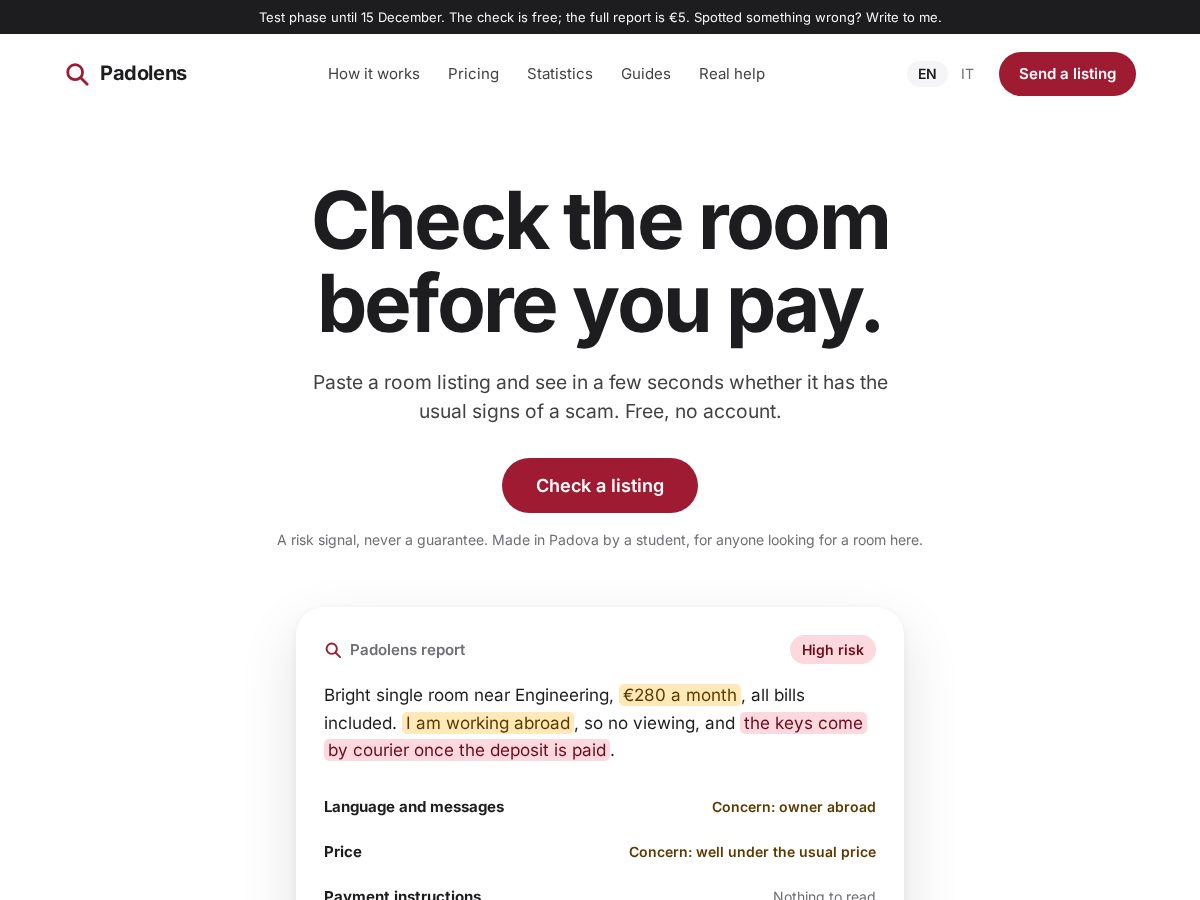 Landing-page snapshot of padolens.com