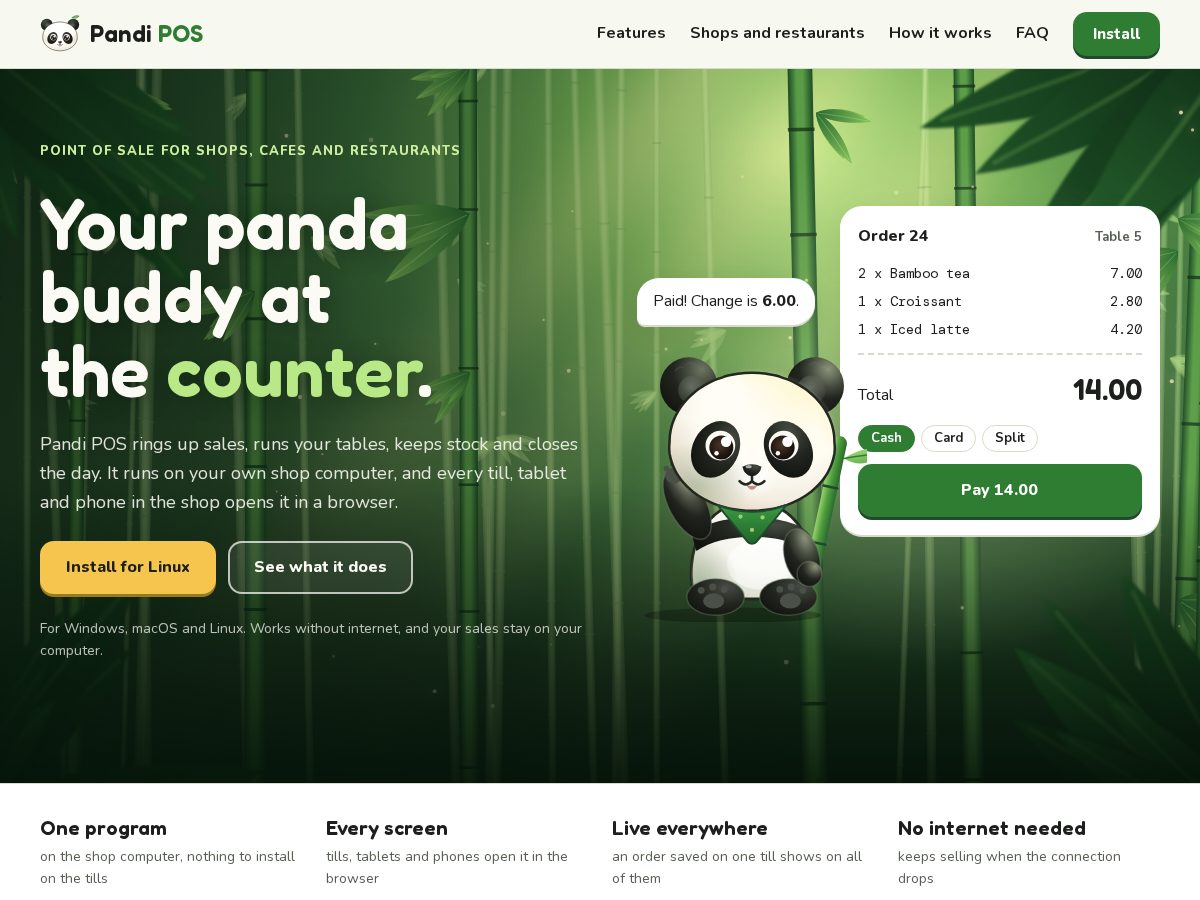 Landing-page snapshot of pandipos.com
